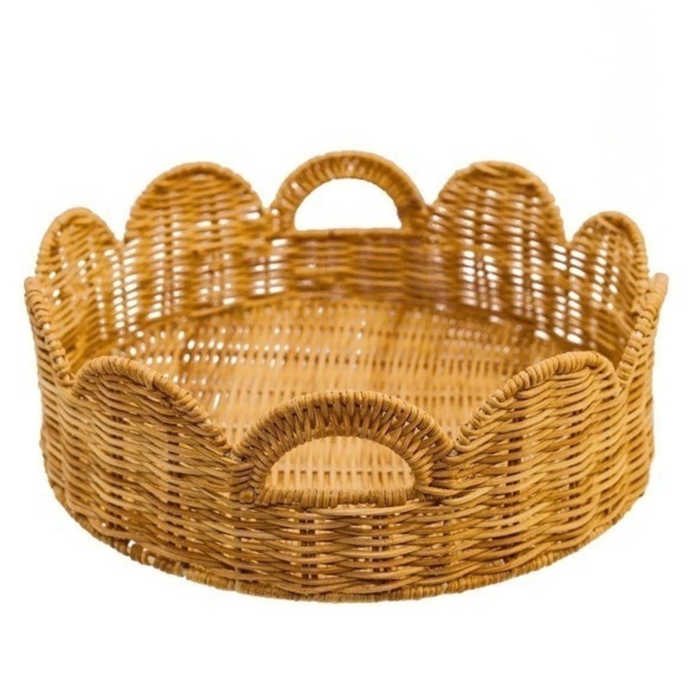 My Texas House Scalloped Woven Tray Round Tan Wicker Basket  Summer 2026